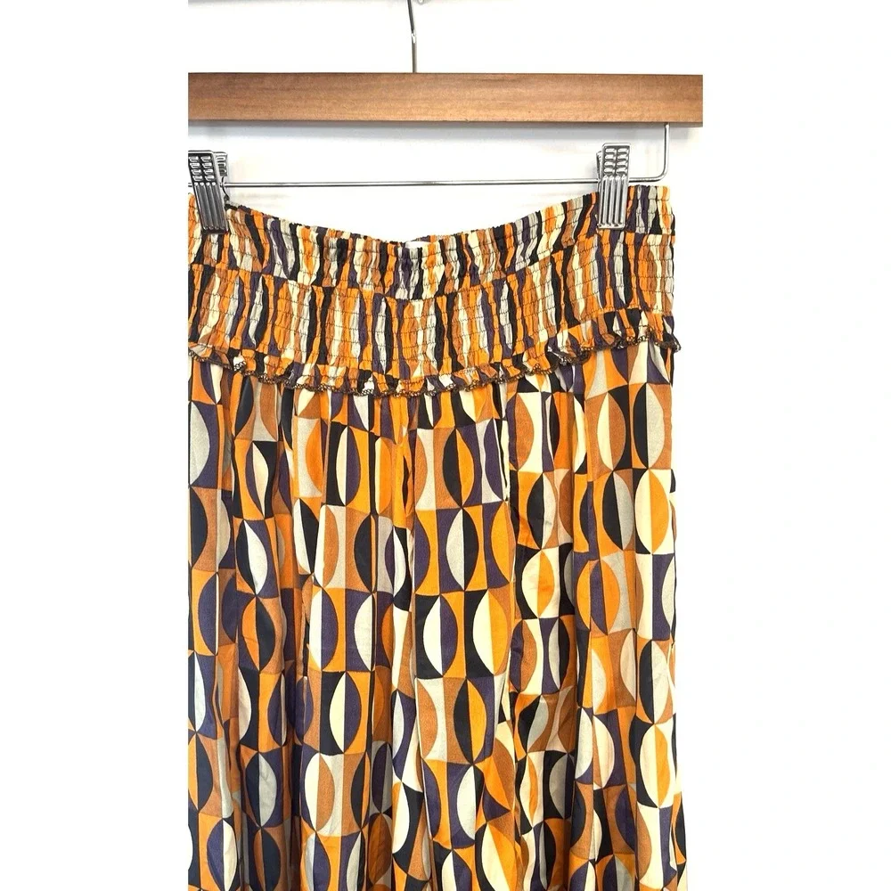 Karma Highway Retro Wide Leg Smocked Pants OS Boho Groovy Psychedelic Festival - Picture 2 of 10